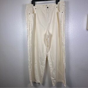 Me by Jennie Garth Women's Ivory Fringe Wide-Leg Cotton Lyocell Pants Size 20W